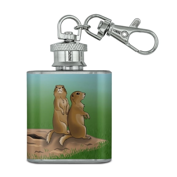 Pair of Prairie Dogs Stainless Steel 1oz Mini Flask Key Chain
