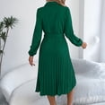 thumbnail image 6 of Women's Dress Long Sleeve Lapel Collar Solid Color Waist Defining Pleated Skirt Midi Dress for Spring Fall,Green,L, 6 of 8