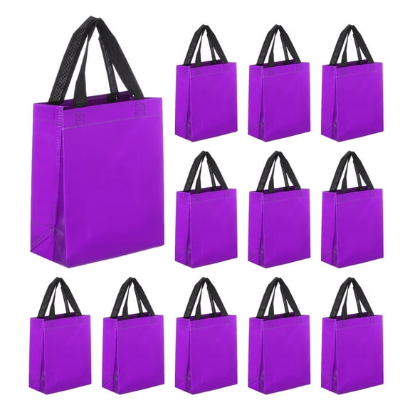 12pcs Reusable Gift Bags, Purple Tote Glossy Grocery Shopping Bag for Birthday Party - 7.9"x10.2"x3.9"