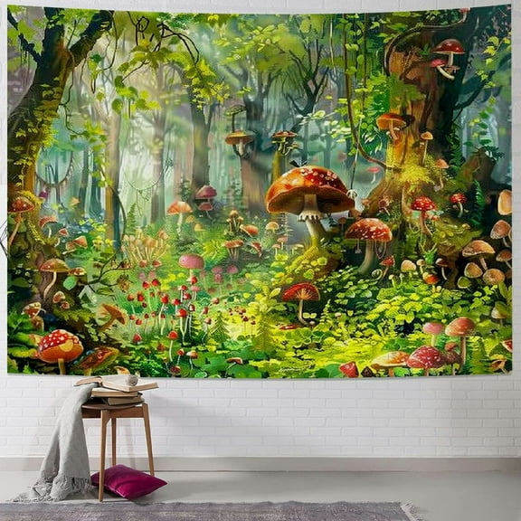 BCIIG Fantasy Forest Mushroom Tapestry, Enchanted Wonderland Tapestry Fairy Tale Tree House Tapestries Wall Art for Baby Girls Bedroom Living Room Dorm Decor 40x30inch