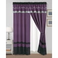 thumbnail image 2 of Chezmoi Collection Arden 4-Piece Modern Purple/Gray/Black Zigzag Stripe Embroidery Window Curtain Panel Set with Sheer Backing Valance Tassels, 120 inch x 84 inch, 2 of 9