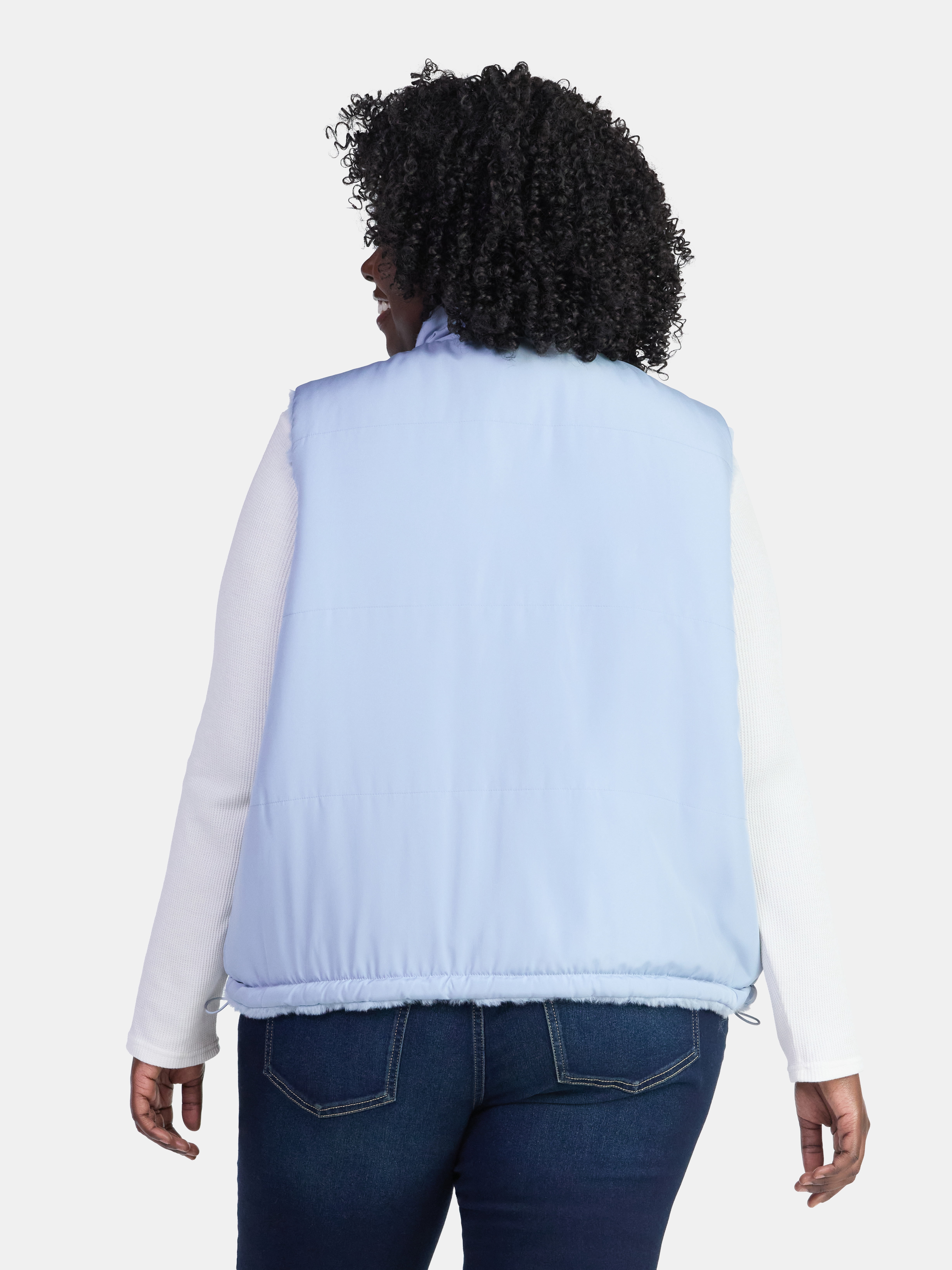 Time and Tru Women's and Women's Plus Faux Fur Reversible Vest, Sizes XS-2X