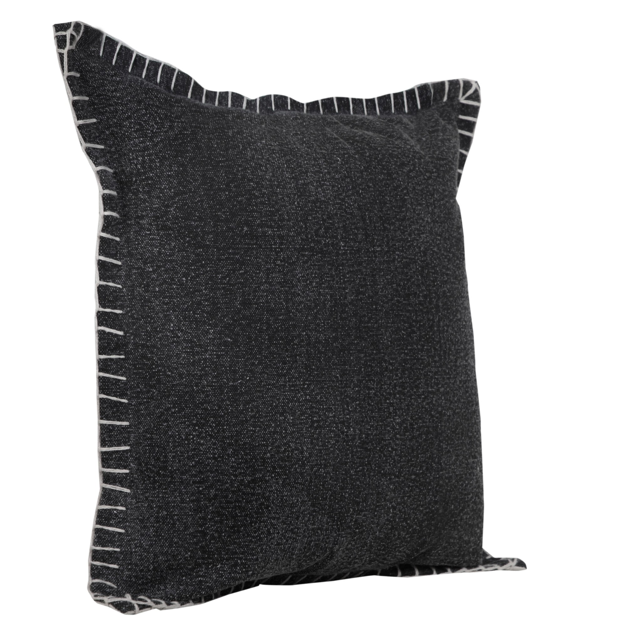 Laddha Home Designs Handwoven Solid Flanged Border Cotton Throw Pillow Cover - 20" - Black