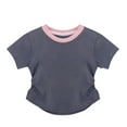 thumbnail image 2 of Viluyesy Girls T-Shirt, Pleated Waist Short Sleeve Color Block Summer Causal Cute Tee Gray 7T, 2 of 3