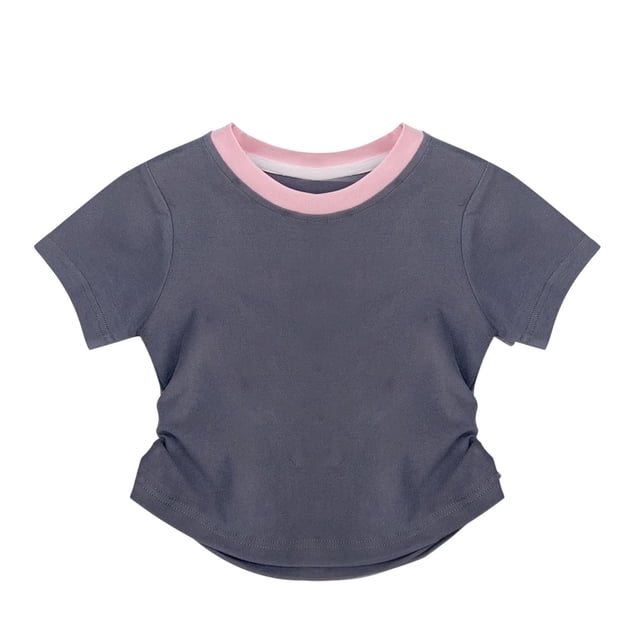 Zpanxa Girls Shirts Summer Color Matching All Match Short Sleeve Tee Bottoming Shirt With Polyester Spandex 1 Years