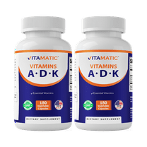 Vitamatic ADK Vitamin Supplement, 180 Veg Capsules, High Potency Vitamins A, D3, K2 for Bone Health, Calcium Absorption, Non-GMO, Gluten Free - 2 Pack
