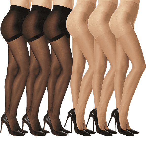 WQD 6 Pairs Women's Sheer Tights Ultra Thin High Waist Pantyhose Thigh High Stockings
