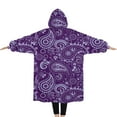 thumbnail image 2 of Oversized Wearable Blanket Hoodie,Purple Paisley Pattern Sherpa Blanket Hoodie with Super Pockets,Super Warm Fuzzy Pullover for Women & Men, 2 of 6