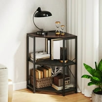 Auranook Corner Printer Stand with Charging Station, Freestanding 3-Tier Printer Table with Adjustable Metal Mesh Shelf