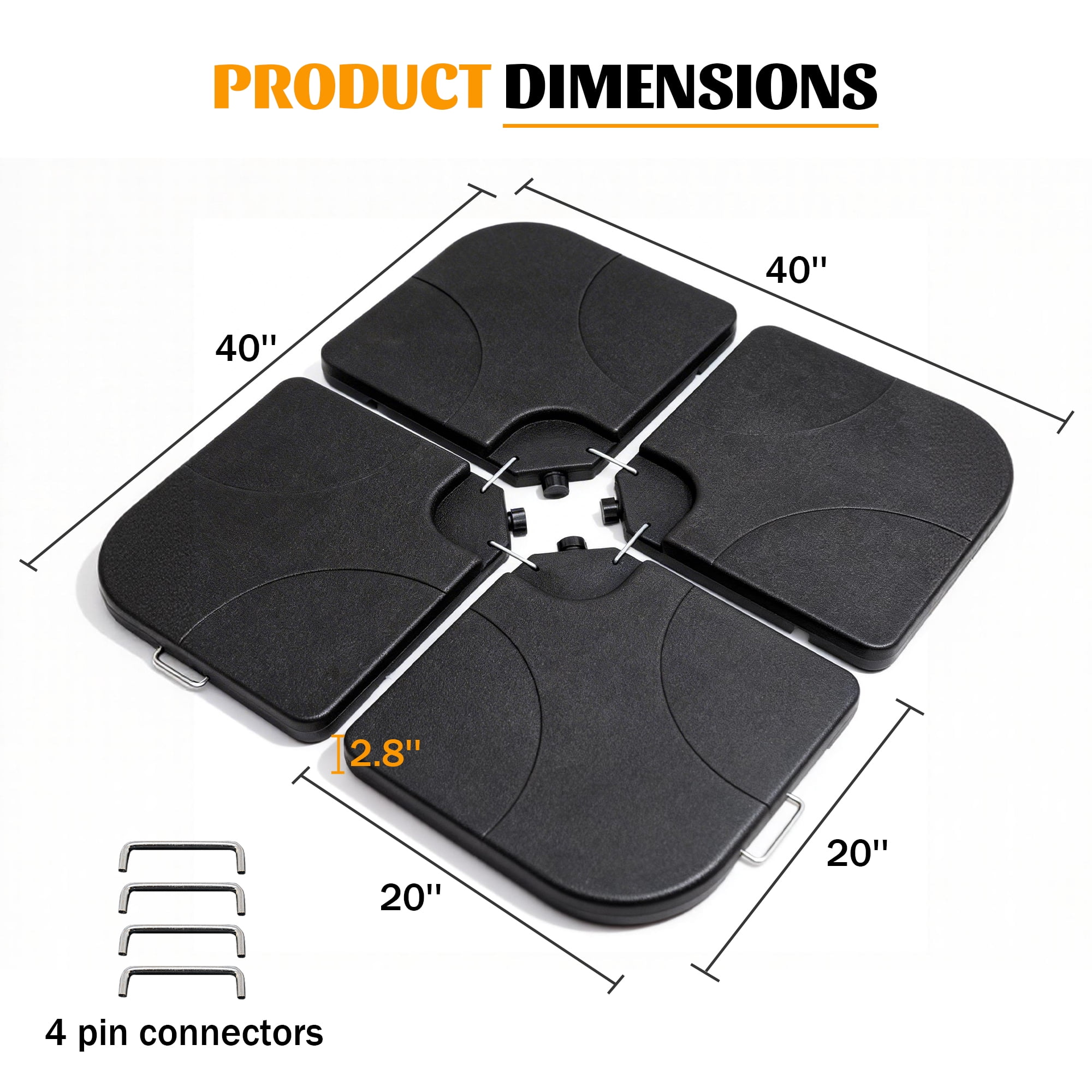 RocVanc Cantilever Offset Umbrella Base Heavy Duty Outdoor Umbrella Stand Base, Sand/Water Filled 4-Piece Plastic Patio Umbrella Base for Garden, Poolside, Black