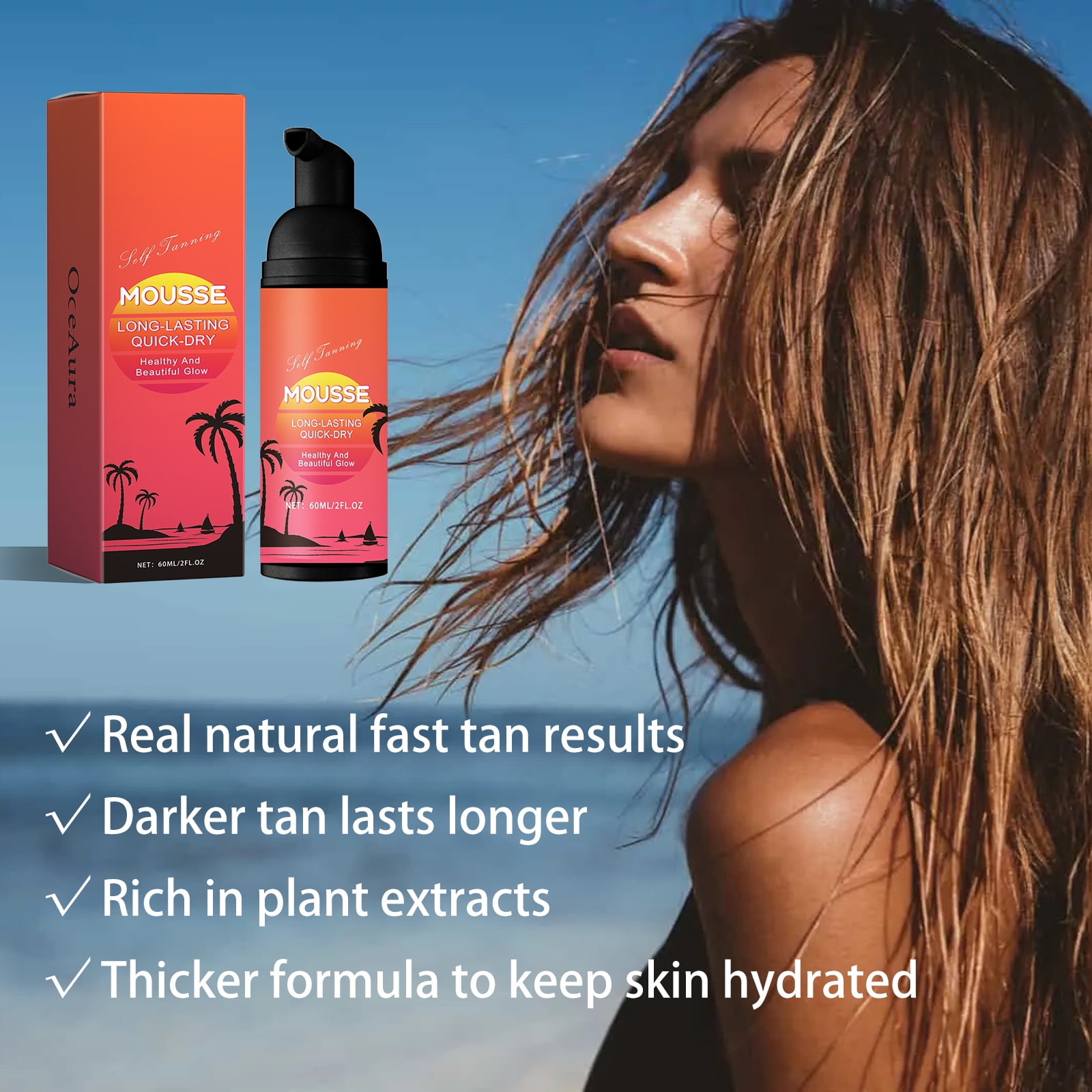 Alvantor Self Tanner Mousse, Sunless Tanning Mousse for Streak-Free, Wheat Classic Bronzing 2fl.oz