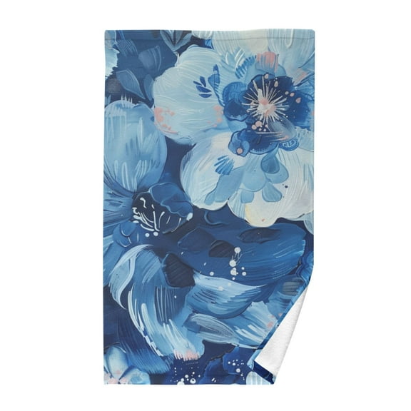 Blue Floral Hand Towel Cotton Bath Towel Large Face Towels Absorbent for Bathroom Home Hotel
