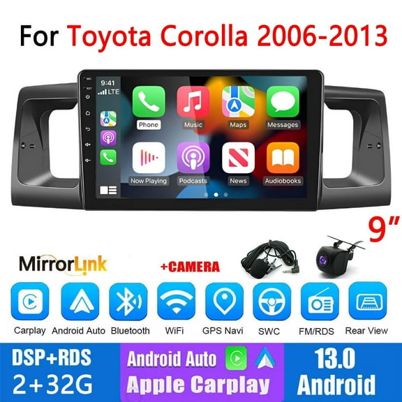 Guwzn Car Stereo Radio for Toyota Corolla 2006-2013 9" Touchscreen 2 32G Vehicle GPS Navigation Wireless CarPlay Android Auto