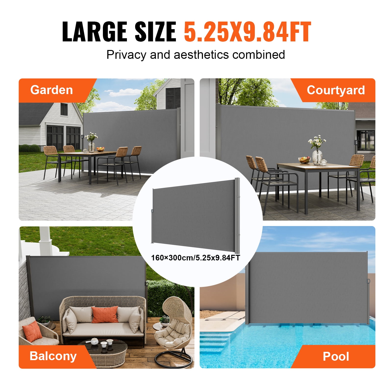 KFFKFF Retractable Side Awning 63''x 118'' Patio Screen Fence Divider Fencing