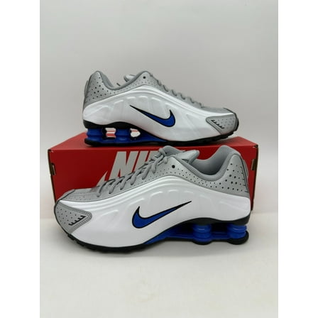 Nike Shox R4 Youth size 7 Women's size 8.5 White Blue Metallic shoes CW2626 100