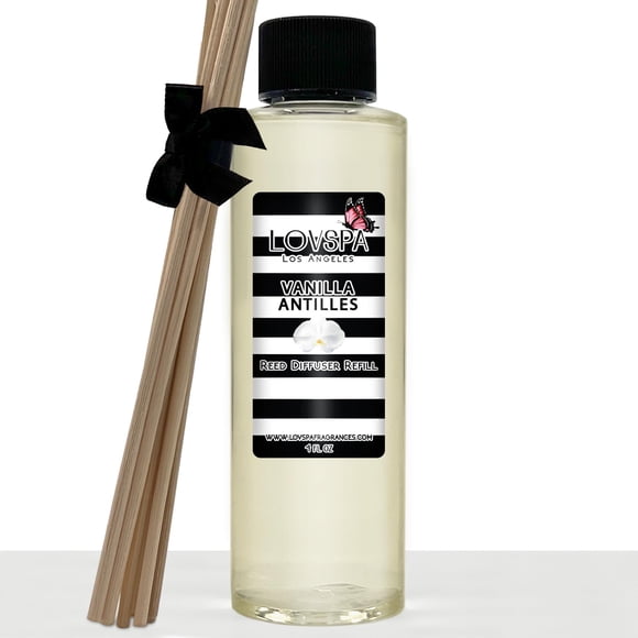 LOVSPA Vanilla Antilles Recharge d'Huile de Diffuseur de Roseaux avec Bâtons de Roseaux de Remplacement / une Senteur Orientale de Vanille Bois de Rose et Patchouli Terreux. 4 oz / Fabriqué aux États-Unis