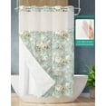 thumbnail image 2 of No Hook Shower Curtain with Snap in Liner, Vintage Flower Pink Camellia Floral Light Blue Hotel Shower Curtains for Bathroom, Washable Shower Curtain Liner Set with Mesh Top Window, 36"x78", 2 of 6