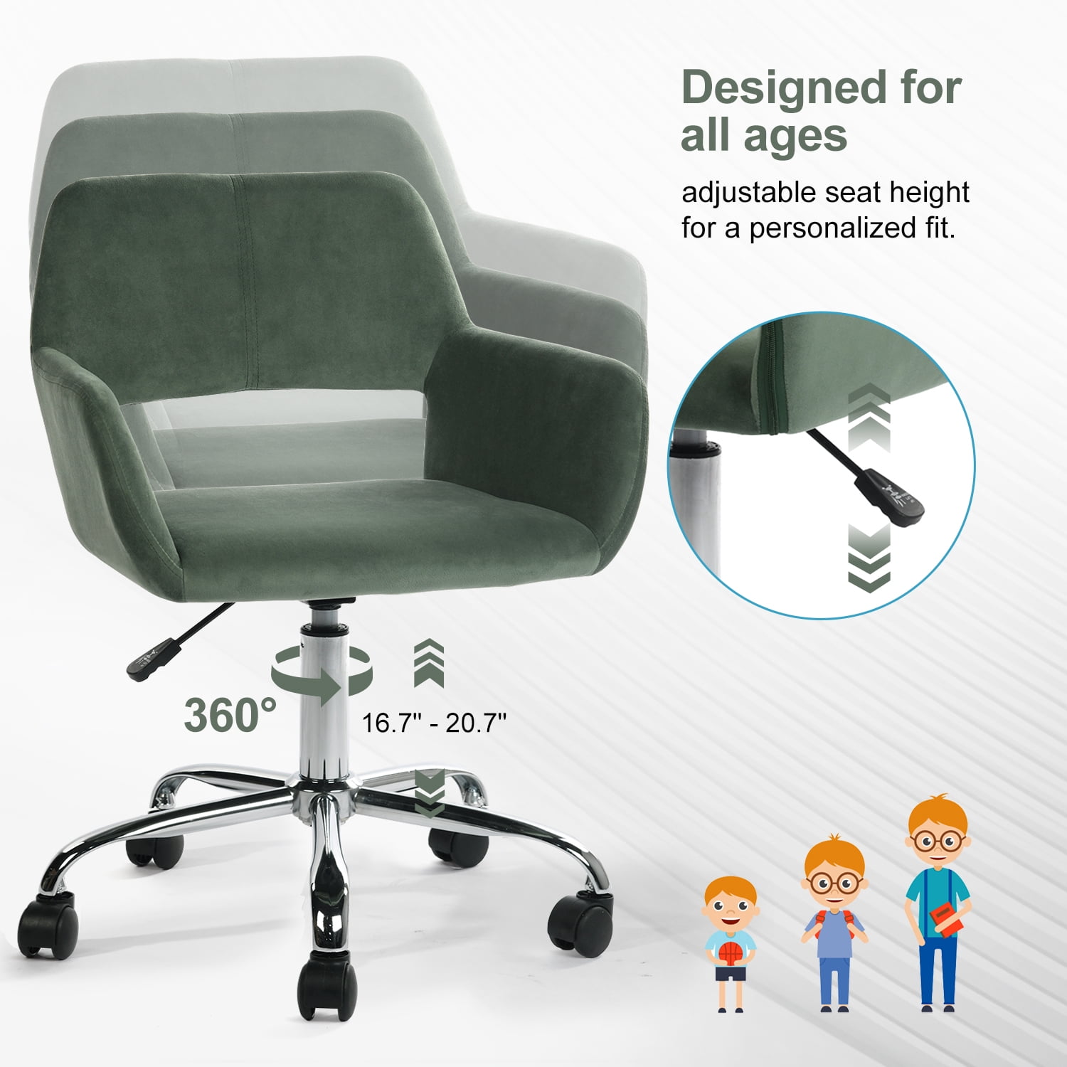 Homy Casa Kids Desk Chairs, Adjustable Height Swivel Children Study Office Computer Chair with Wheels for Home and School, Forest Green