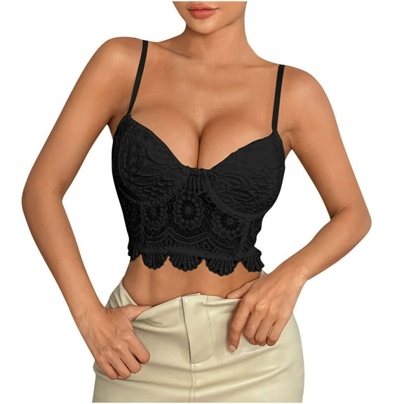 AherBiu Going out Tops for Women Cropped Tank Tops Low Cut V Neck Flower Basic Layer Camisole Shirts