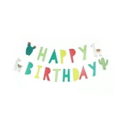 Llama and Cactus, Happy Birthday Banner, 17 Pennants, Paper, 2 Strands