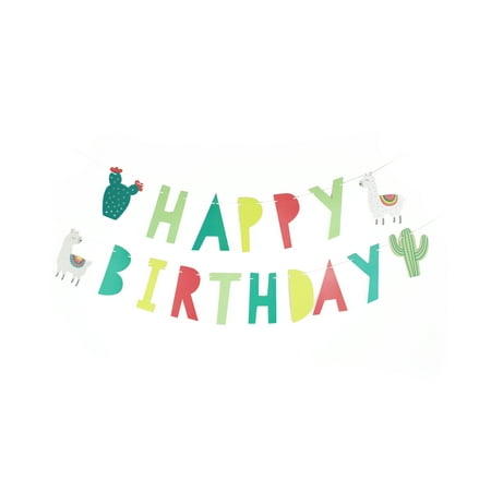 Llama and Cactus, Happy Birthday Banner, 17 Pennants, Paper, 2 Strands