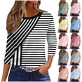 thumbnail image 1 of Neewe Women's Casual 3/4 Sleeve T-Shirts Round Neck Tunic Print Tops Basic Tees Blouses Business Work Tee Top, 1 of 7