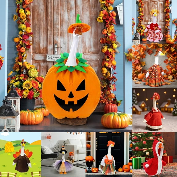 Clerance PEONAVET Halloween Porch Goose Clothes, Fall Pumpkin Goose Outfits Costume Including Bow Tie and Hat for Patio