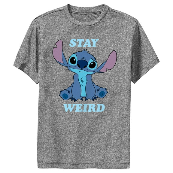 Boy's Lilo & Stitch Stay Weird Cute Stitch Performance Graphic Tee Charcoal Heather Medium