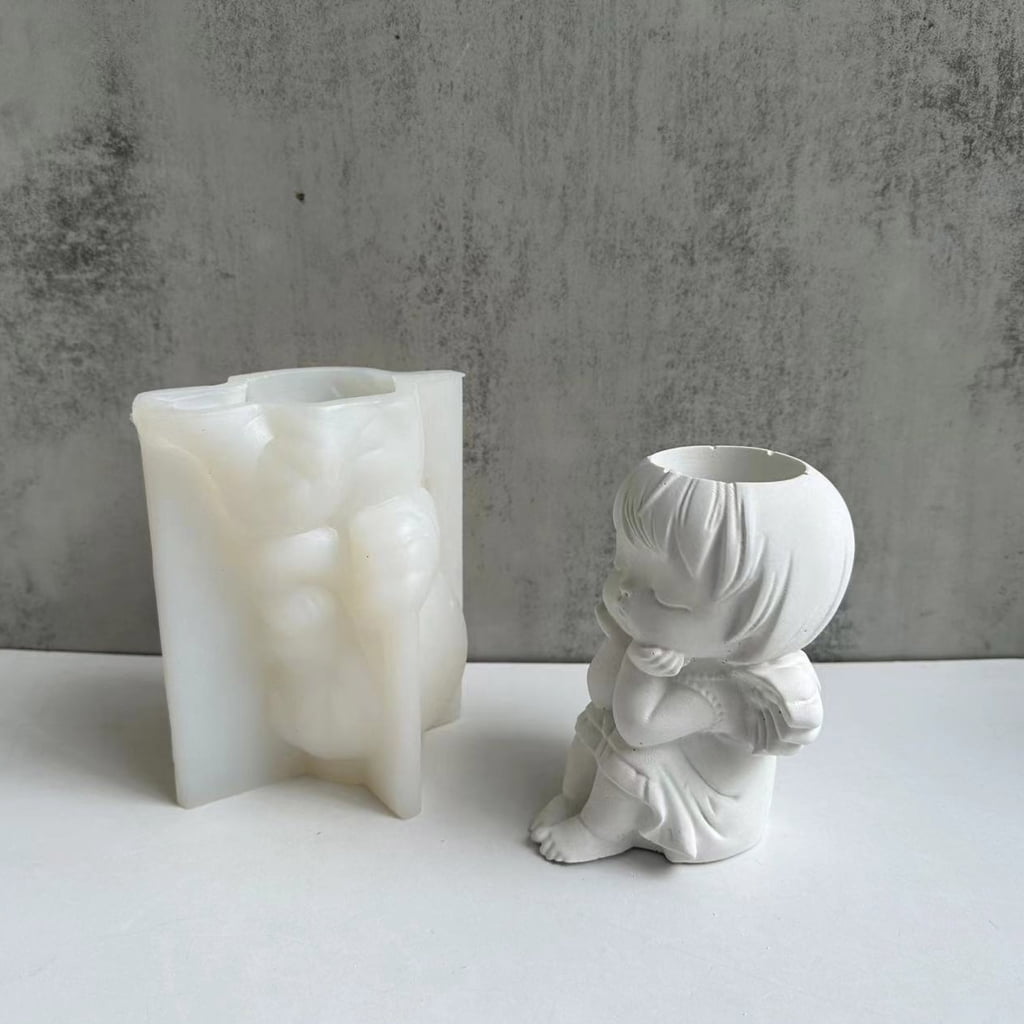 BQBQERT Flowerpot Girl Planter Silicone Mold Wing Girl Container Resin Garden Ornament