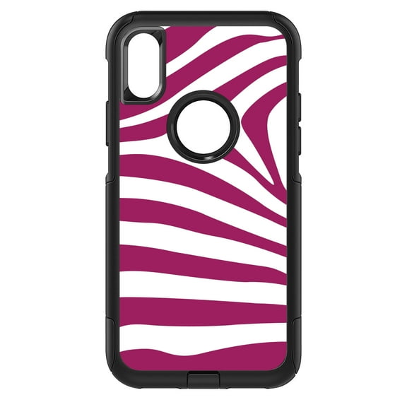 DistinctInk Custom SKIN / DECAL compatible with OtterBox Commuter for iPhone X / XS (5.8" Screen) - Fuchsia & White Zebra Skin Stripes