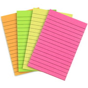 ZCZN Lined Sticky Notes, 4" x 6", 4 Pads, 90 Sheets/Pad, 4 Bright Color - Rose Red, Yellow, Green, Orange