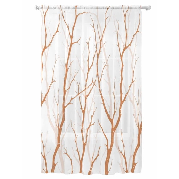 Sheer Curtains 84 Inches Long, Orange Branches Semi Sheer Curtains Light Filtering Window Treatment, Modern Abstract Art Forest Silhouettes Privacy Voile Drapes for Living Room Bedroom 52x84 Inch