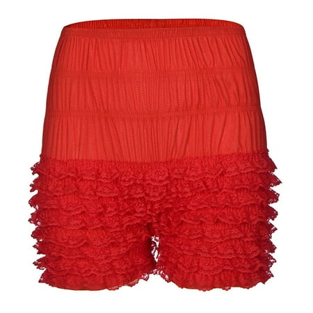Previn Women s Bloomers Shorts Short Costume Halloween Mardi Gras Ruffle Fall Slim Fit Mid Thigh Mid Rise Frilly Shorts Red Small