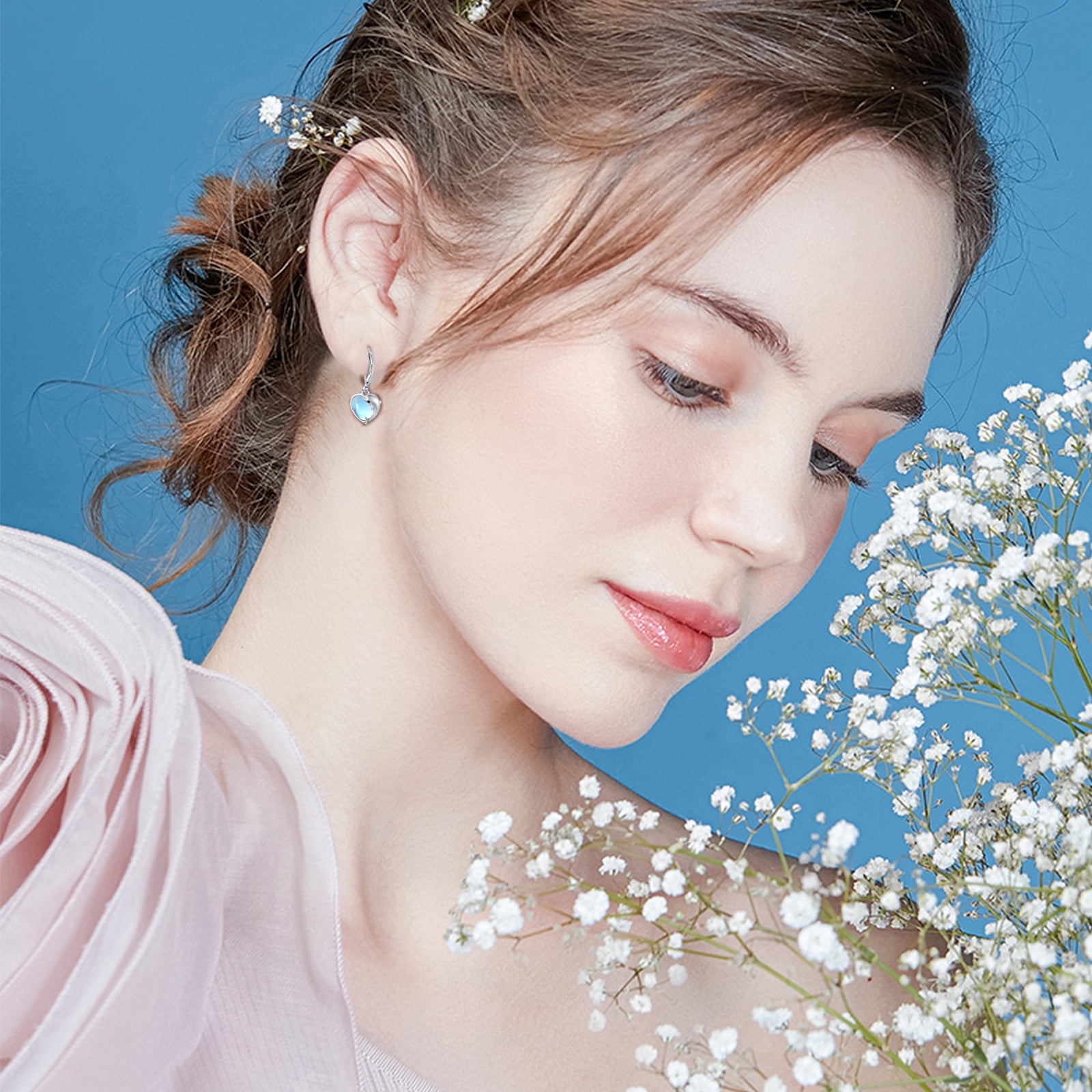 AOVEAO Dolphin Drop Dangle Earrings 925 Sterling Silver Lever Back Heart Moonstone Earrings Fashion Jewelry Birthday Xmas Gift for Women Daughter Niece Mom Wife