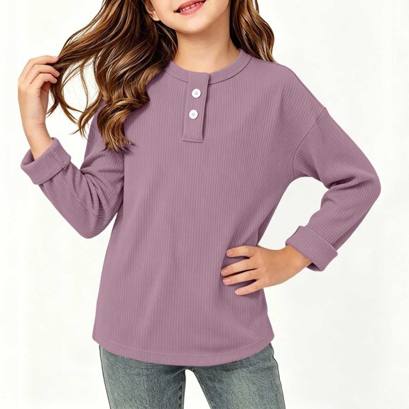 Kids Solid Long Sleeve Crew Neck Top, Soft Comfortable Basic Undershirt Casual Base Layer Shirt For Boys Girls Hot Pink 7-8 Years