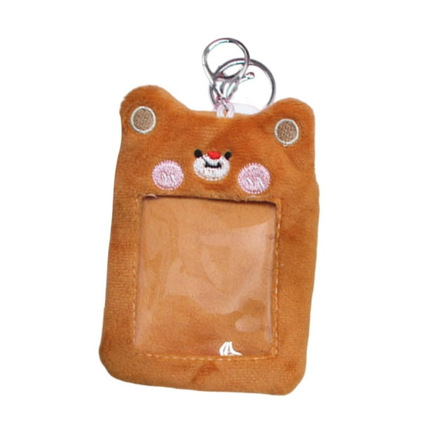 Portatarjetas de peluche con llavero de álbum, tarjetero para tarjetas de crédito y de identificación para mujer Marrón