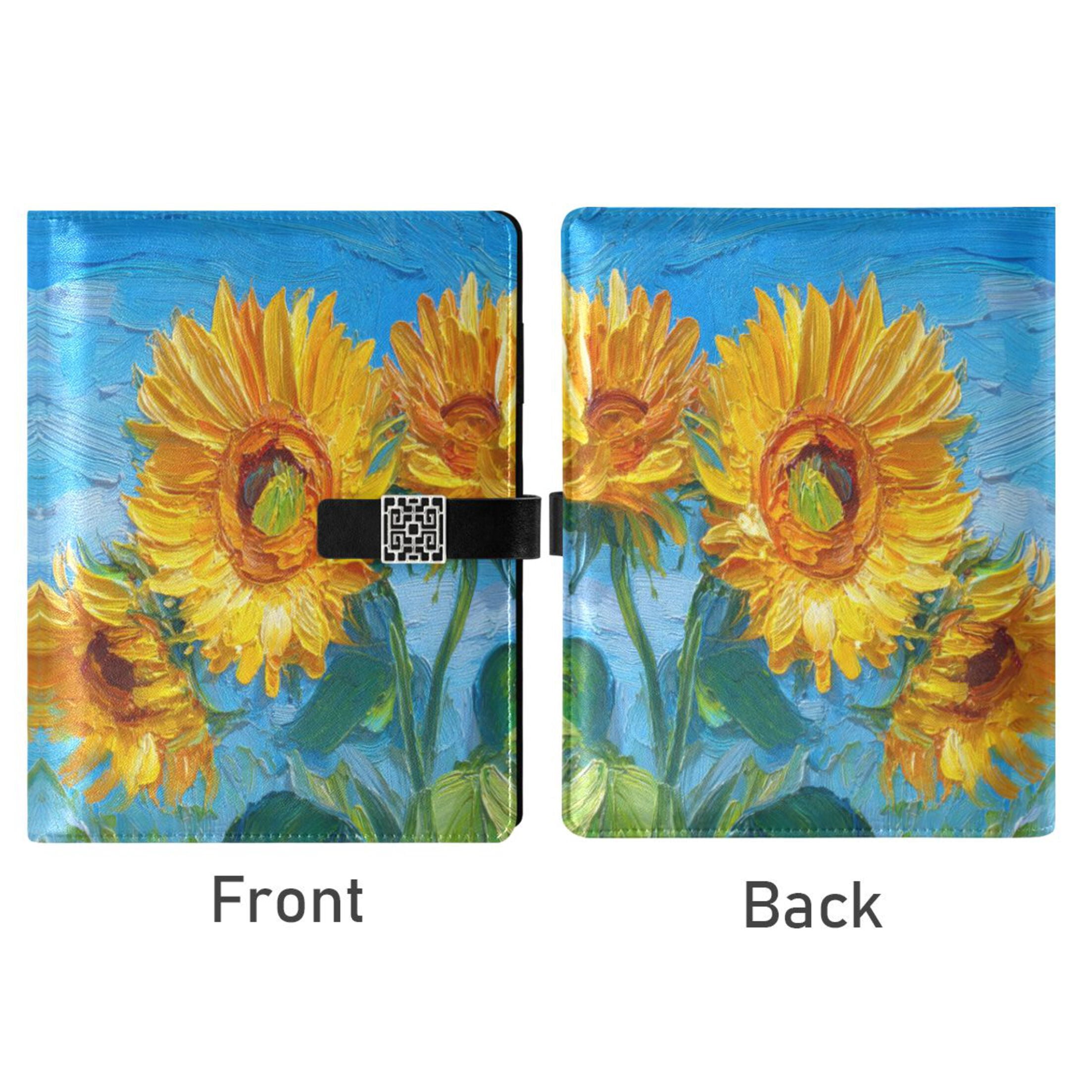 Leather Planner Leather Notebook Notebook Journal Binder Design Pen Pocket Design Convenient for Storage Yellow Sunflower Pattern