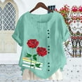thumbnail image 4 of Women Summer Rose Print Short Sleeve Top Tee Graphic Cute T-Shirt,Women's Dressy Casual Tops Business Work Blouses White Button Down Shirts, 4 of 4