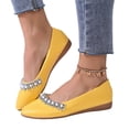thumbnail image 4 of IEMIEMIEM Womens Rhinestone Ballet Flats Pearl Round Toe Flat Shoes Comfortable Soft Leather Slip On Daily Dress Ballet Flats Yellow 8 Wide, 4 of 8