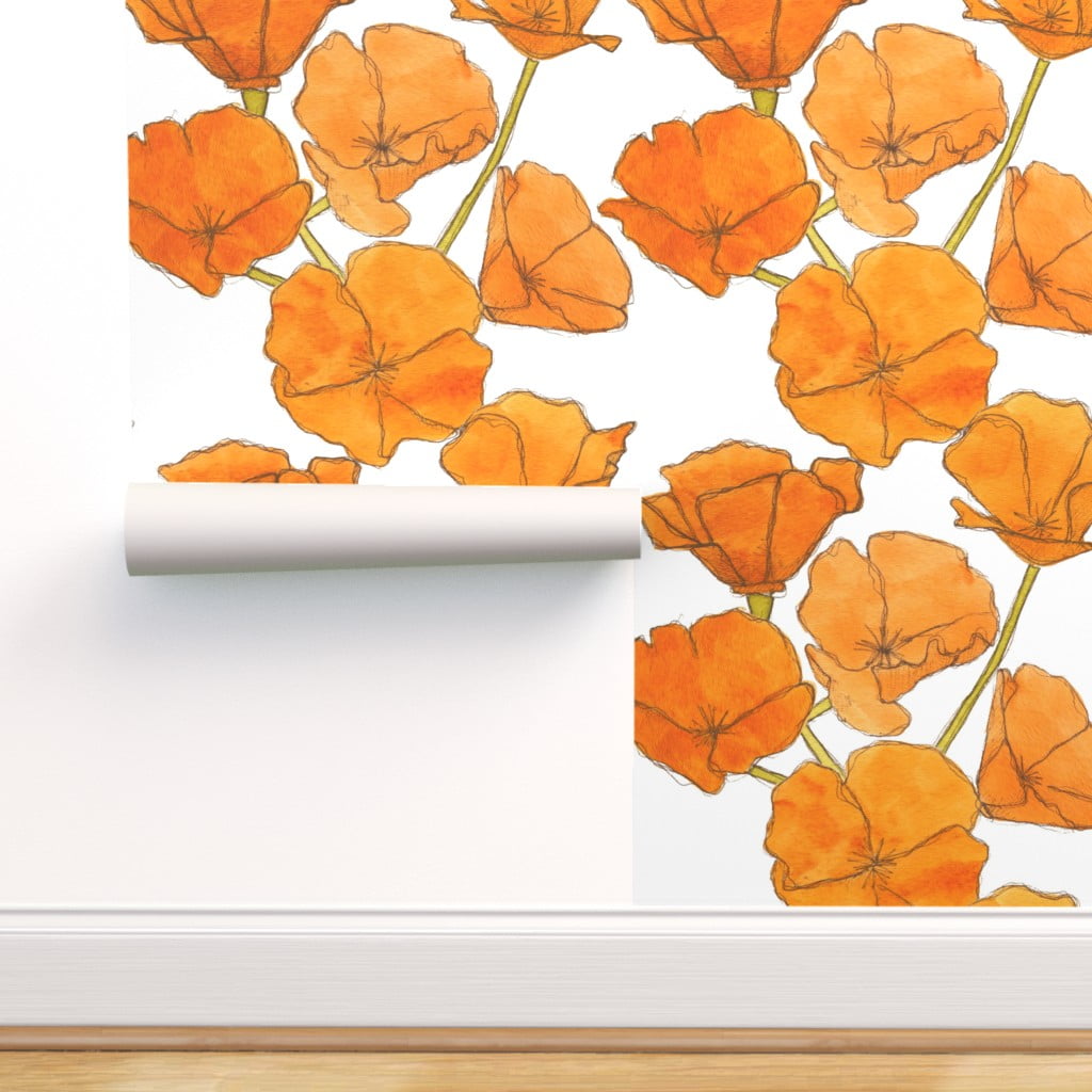 Peel & Stick Wallpaper 9ft x 2ft - Poppy Pattern Large Scale Floral
