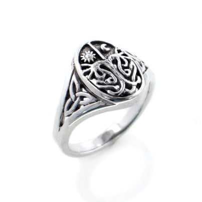 Life Celtic Knot - Celtic Trinity Knot Tree of Life with Sun and Moon Sterling Silver Ring