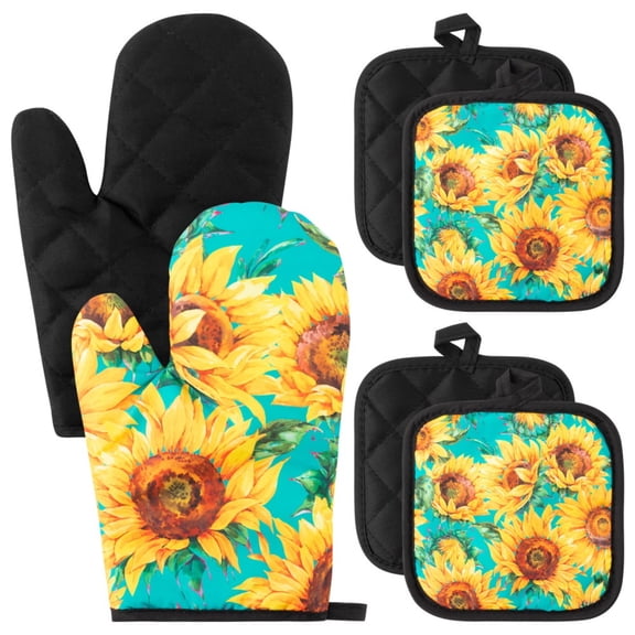 2ooya 6Pcs Kitchen Polyester Pot Holder with Gloves Colorful Sunflower Square Potholder 6.7inch,Mothers Day Gifts for Mom