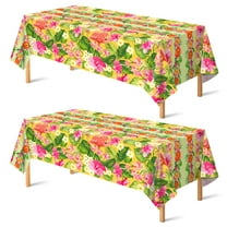 Hawaiian Style Party Tablecloth Set, 2 Pack Plastic Luau Decor for Tropical Summer Beach Pool Birthday Celebration, Vibrant Floral Print, Yellow