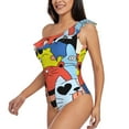 thumbnail image 3 of Picia Funny Cats Pattern Women's One Piece Swimsuits,One Shoulder Swimwear Asymmetric ,Ruffle Monokinis Bathing Suits,High Waisted Flattering Bathing Suits-X-Large, 3 of 8