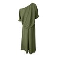 thumbnail image 5 of Idoravan 2 piece sets for women going out Fashion Women One Shoulder Short Sleeve And Long Pants Solid Casual 2PC Sets, 5 of 6