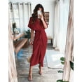 thumbnail image 3 of Women 2024 Button Down Ruched Shirt Dresses Short Sleeve Lapel V Neck Elegant Party Spring Summer Maxi Satin Dress, 3 of 10