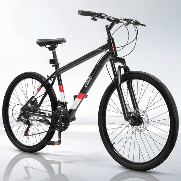 Ktaxon 26" Mountain Bike for Men, 21-Speed Adult Bike with Trigger Shifter, Front Suspension, Disc Brakes, 2.125" All-Terrain Tires, Black Red