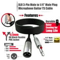 thumbnail image 3 of Male XLR to 1/4 inch (6.35mm) TS Jack Cable Adapter Cord Quarter inch TS to XLR Stereo Shielded Audio Plated Unbalanced, 3 of 9
