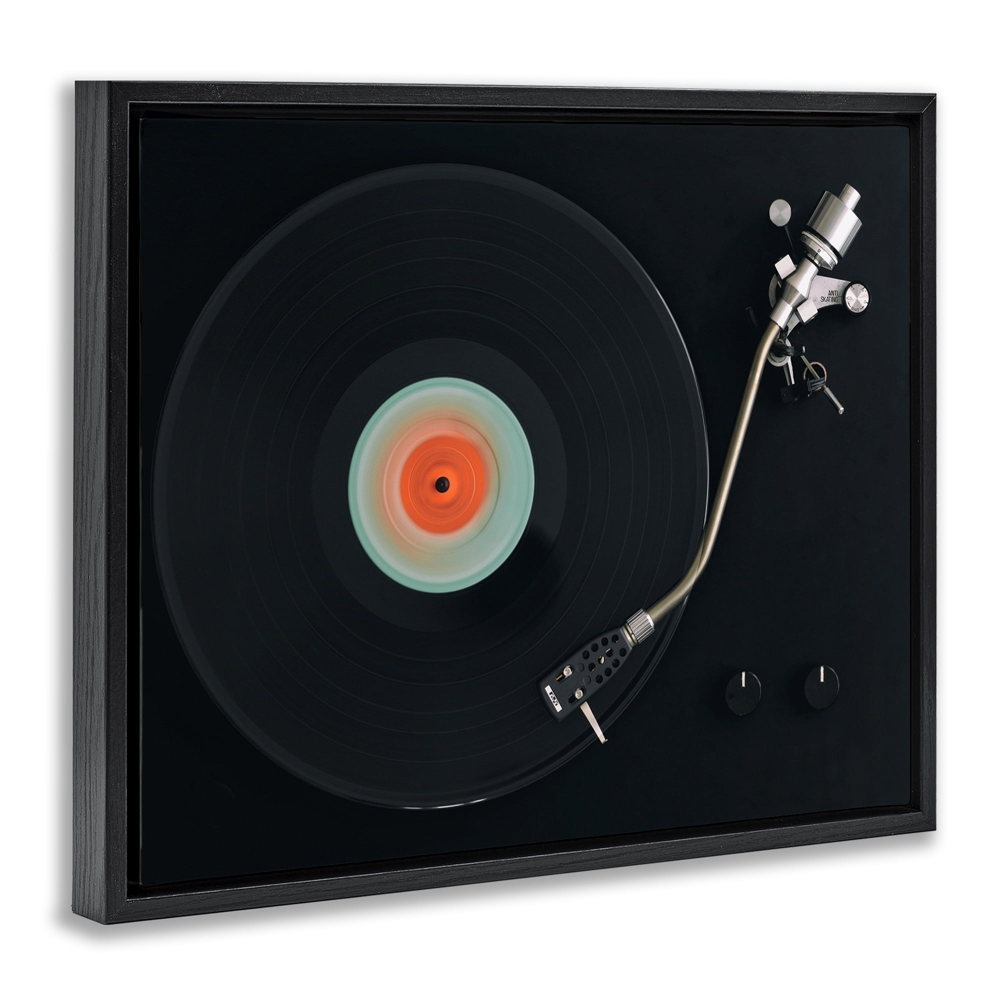 Stupell Industries Vintage Spinning Record Black Framed Floater Canvas Wall Art, design by Tom Quartermaine
