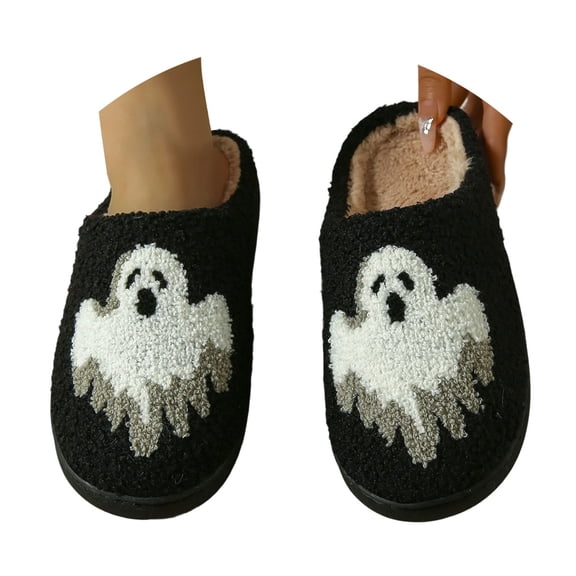 Gyexs Halloween Slippers for Women Cute Cozy Warm Indoor Shoes Unisex on Footwear, Black, Size 37